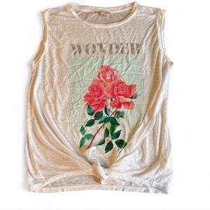 Express White Floral Graphic Muscle Tee